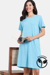 Zivame Pixel Play Knit Cotton Knee Length Nightdress - Blue Radiance — thumbnail 1